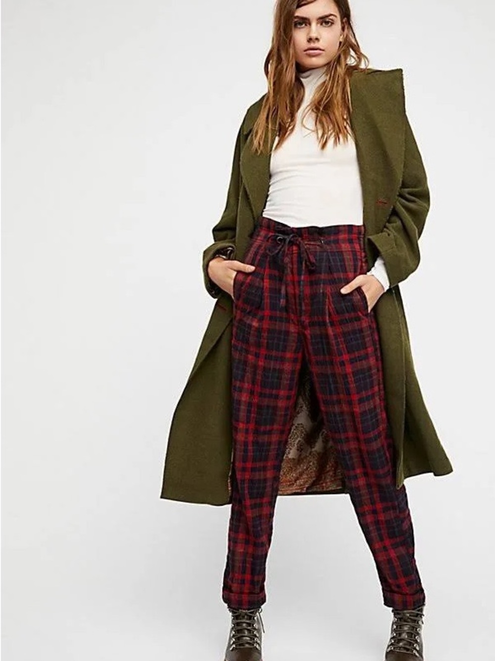 Free People Hear and There Tartan Plaid Trousers size 6